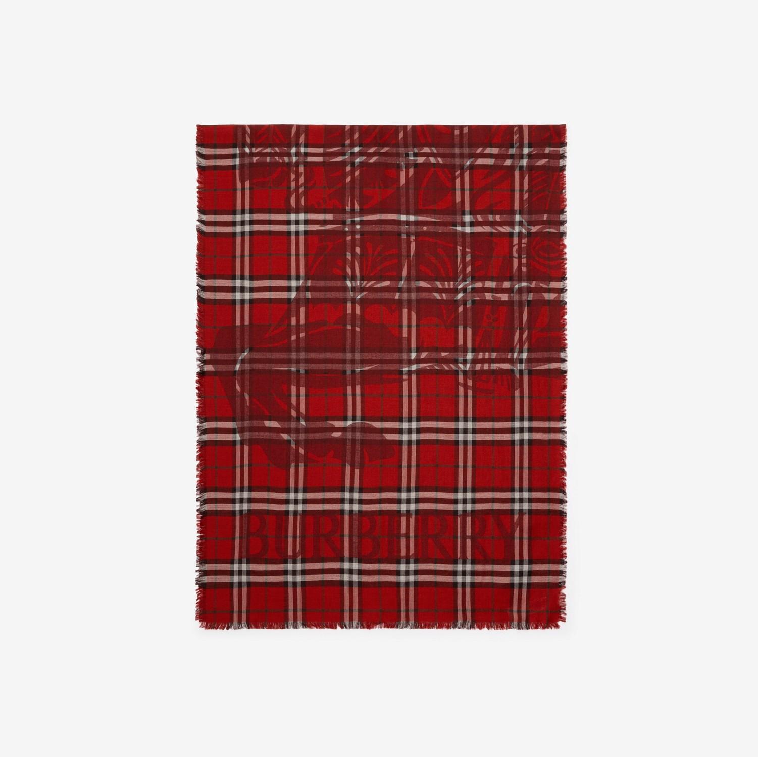 Wide Knight Check Wool Silk Scarf by BURBERRY