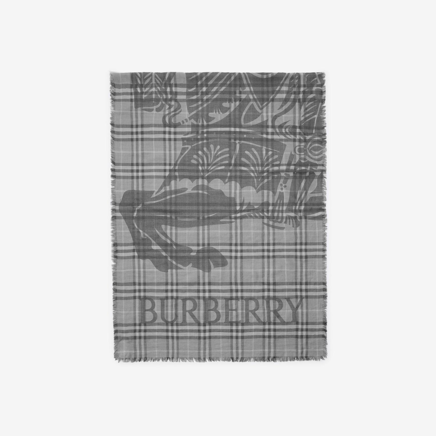 Wide Knight Check Wool Silk Scarf by BURBERRY
