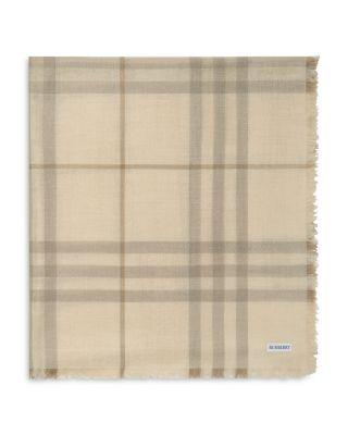 Wide Reversible Check Wool & Silk Scarf by BURBERRY
