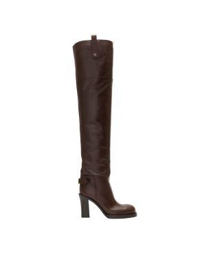 Women's Leather Cavalier Thigh-high Heel Boots by BURBERRY