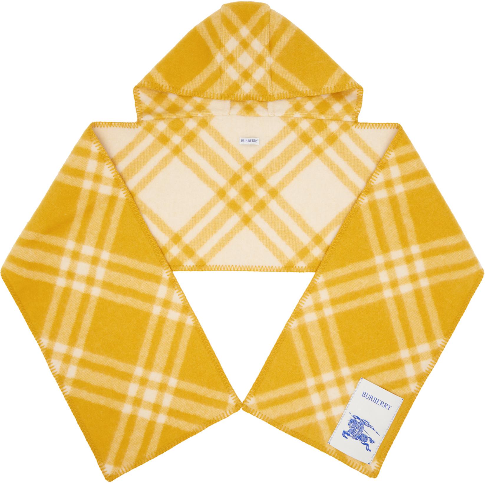 Yellow Check Wool Hooded Scarf by BURBERRY
