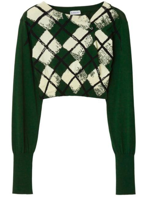 argyle fine-knit cropped jumper by BURBERRY