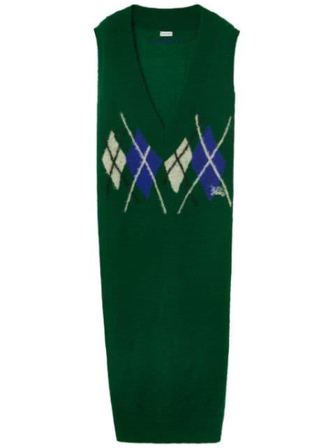 argyle-intarsia wool maxi dress by BURBERRY