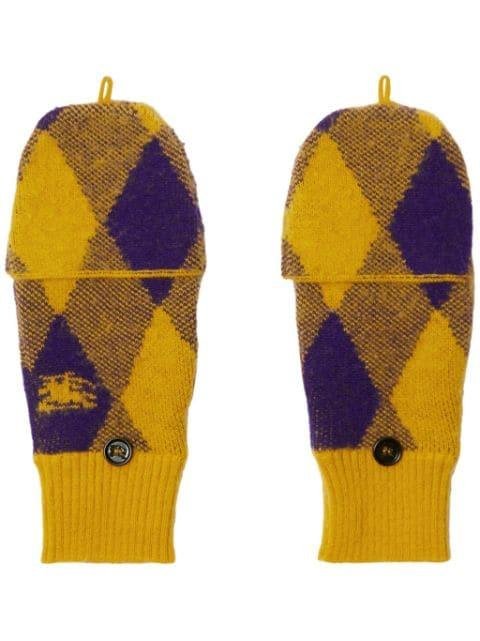 argyle-knit wool mittens by BURBERRY