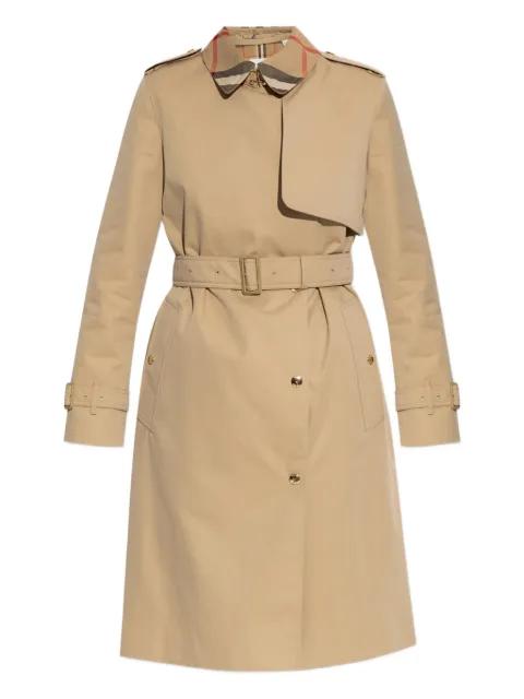belted check-collar trench coat by BURBERRY