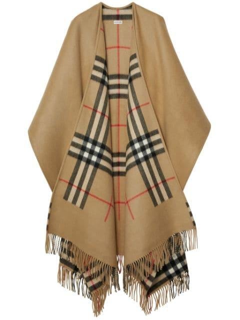 check cashmere wool cape by BURBERRY