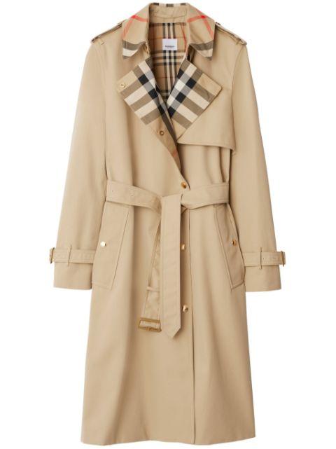 check-collar gabardine trench coat by BURBERRY