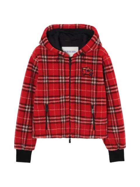 check hoodied fleece jacket by BURBERRY