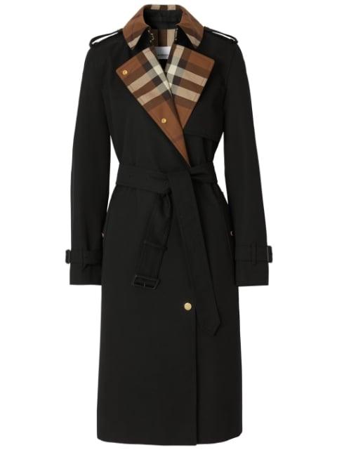 check-panel gabardine trench coat by BURBERRY