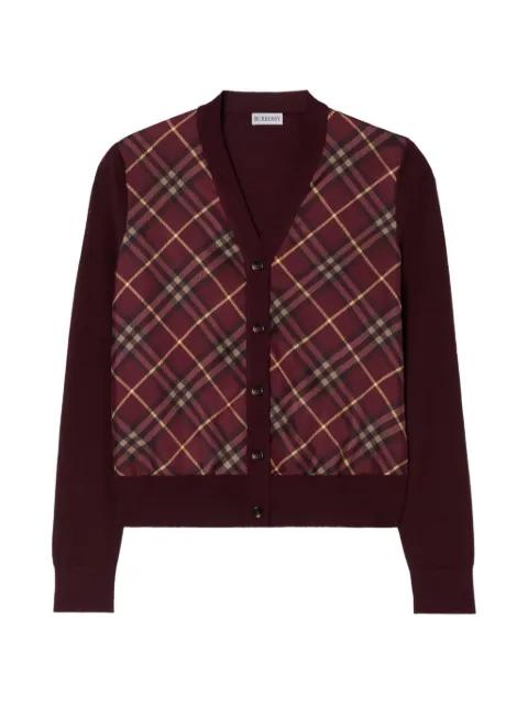 check panel wool silk cardigan by BURBERRY
