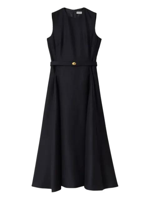 check-pattern belted midi dress by BURBERRY
