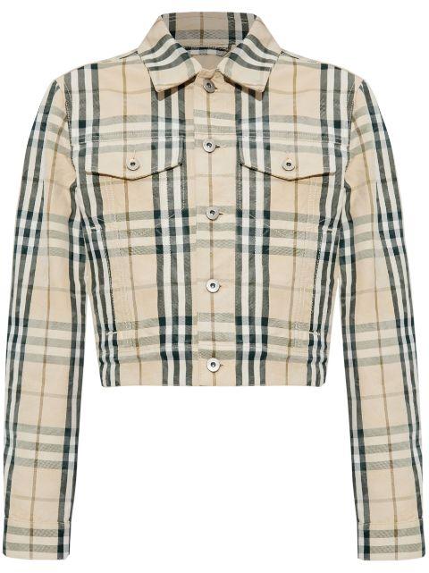 check pattern cropped jacket by BURBERRY