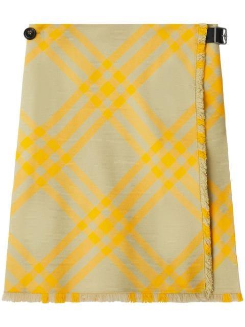 check-pattern frayed kilt by BURBERRY check-pattern frayed kilt by BURBERRY