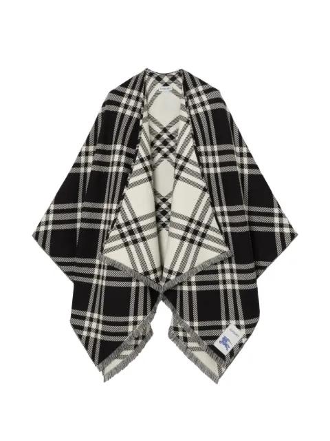 check-pattern fringed cape by BURBERRY