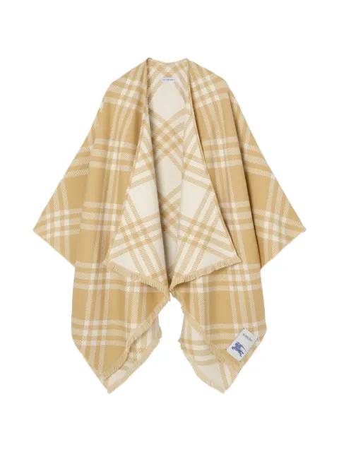 check-pattern fringed cape by BURBERRY