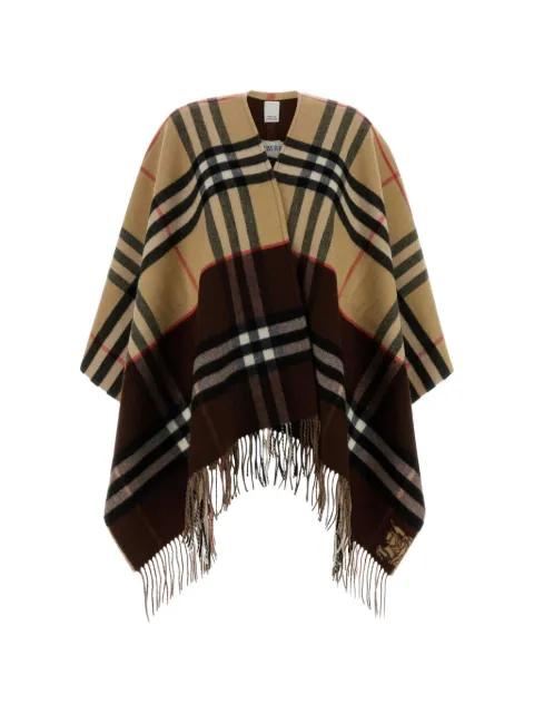check-pattern fringed-hem cape by BURBERRY