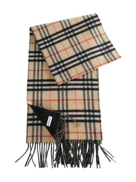 check-pattern fringed scarf by BURBERRY
