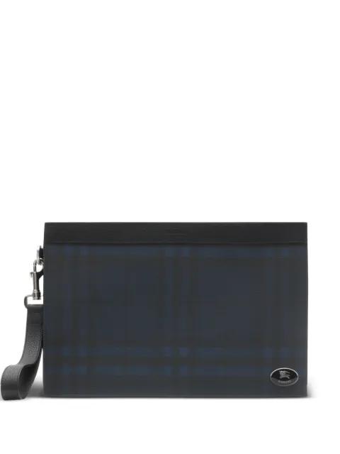 check-pattern leather clutch bag by BURBERRY