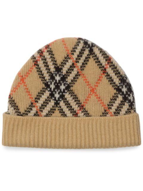 check-pattern ribbed-trim beanie hat by BURBERRY