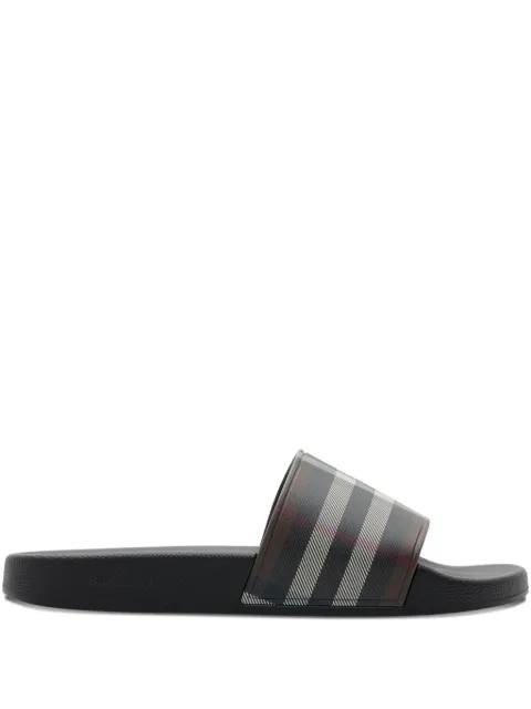 check-print flat slides by BURBERRY