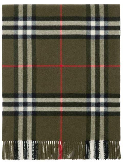 check-print fringed cashmere scarf by BURBERRY