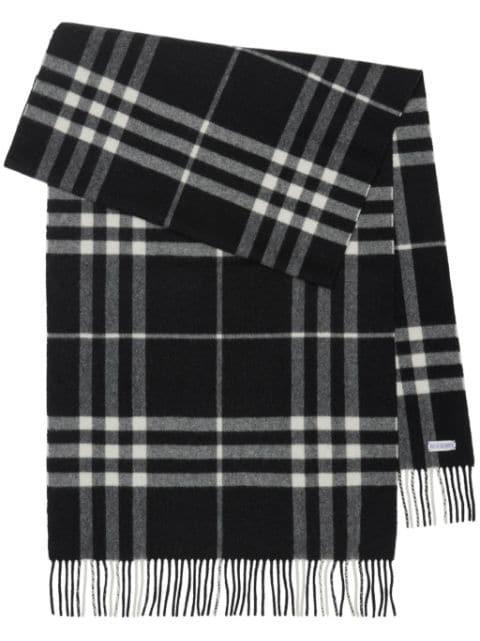 check-print fringed cashmere scarf by BURBERRY