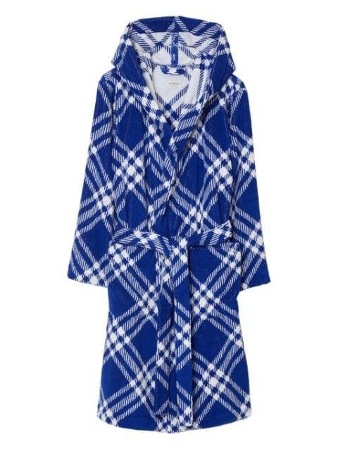 check-print hoodied cotton robe by BURBERRY