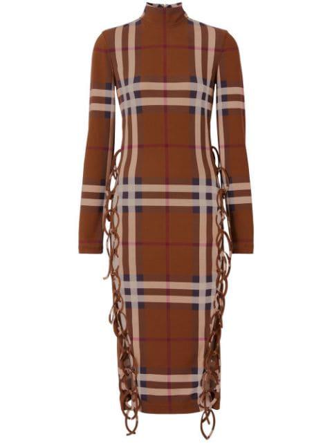 check-print side-tie midi dress by BURBERRY