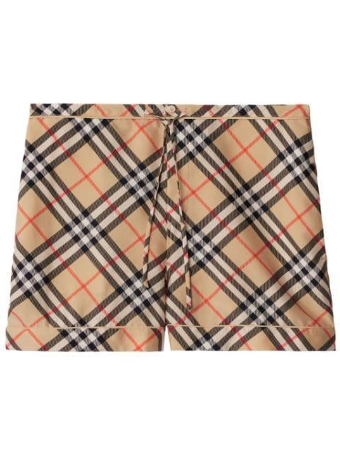check-print silk shorts by BURBERRY