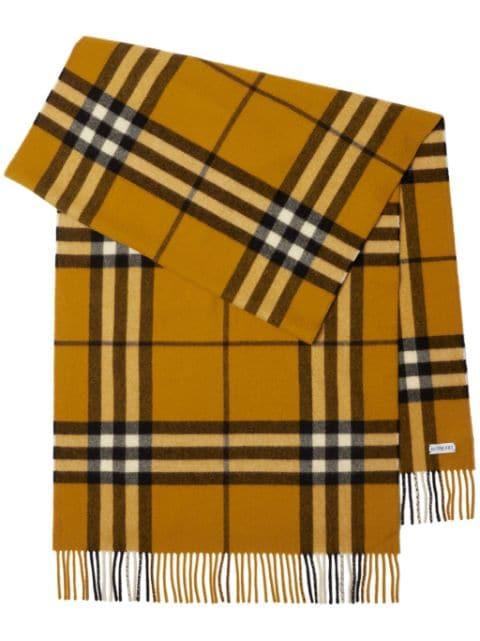 checked cashmere fringe scarf by BURBERRY