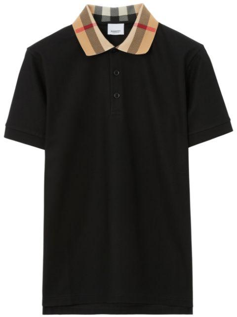 checked-collar cotton polo shirt by BURBERRY