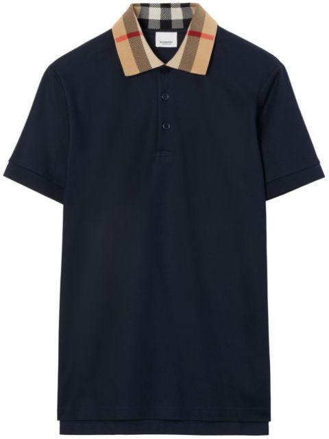checked-collar cotton polo shirt by BURBERRY
