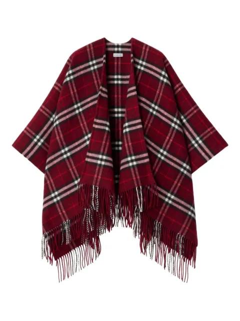 checked fringed cape by BURBERRY