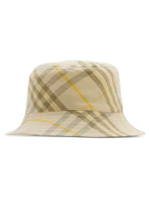 checked linen bucket hat by BURBERRY