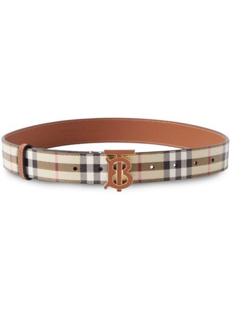 checked monogram-plaque leather belt by BURBERRY