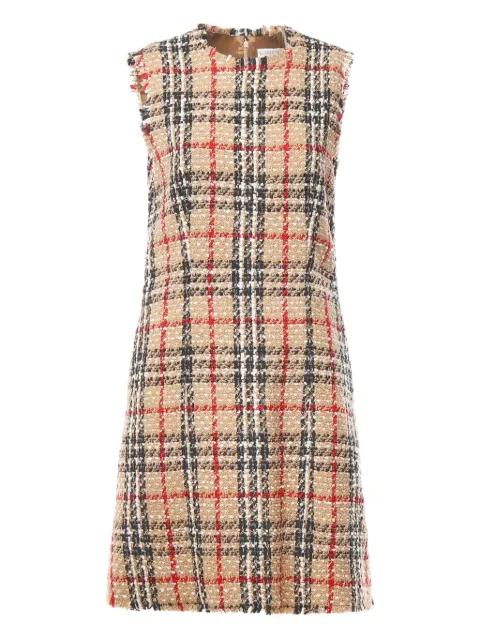 checked-pattern frayed mini dress by BURBERRY