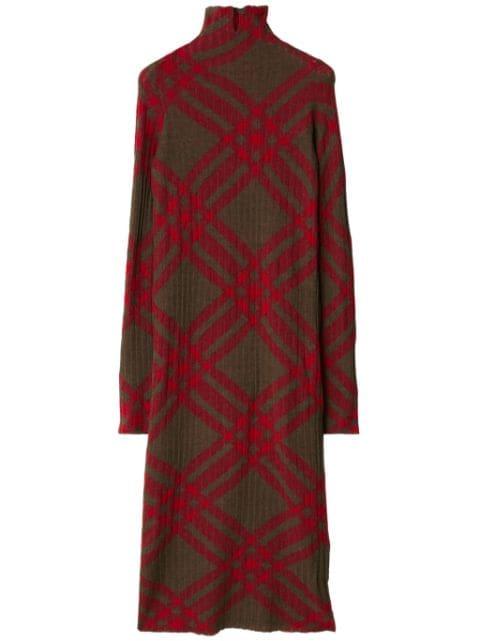 checkered wool blend shift dress by BURBERRY