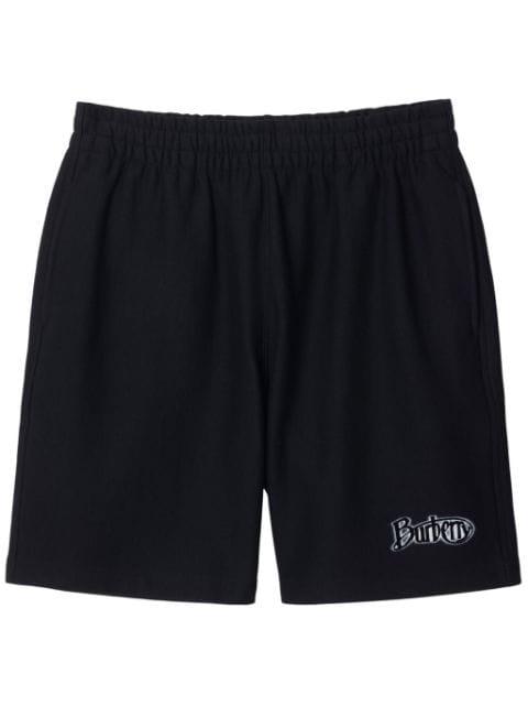 flocked-logo cotton-blend shorts by BURBERRY