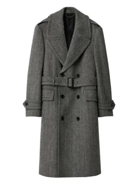 herringbone-pattern belted wool trench coat by BURBERRY