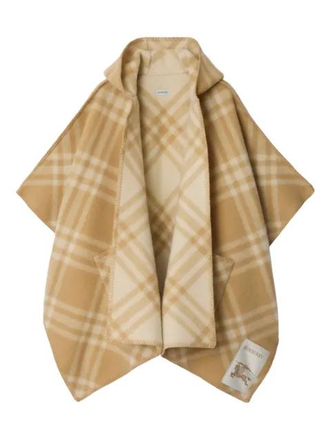 hoodied check wool cape by BURBERRY