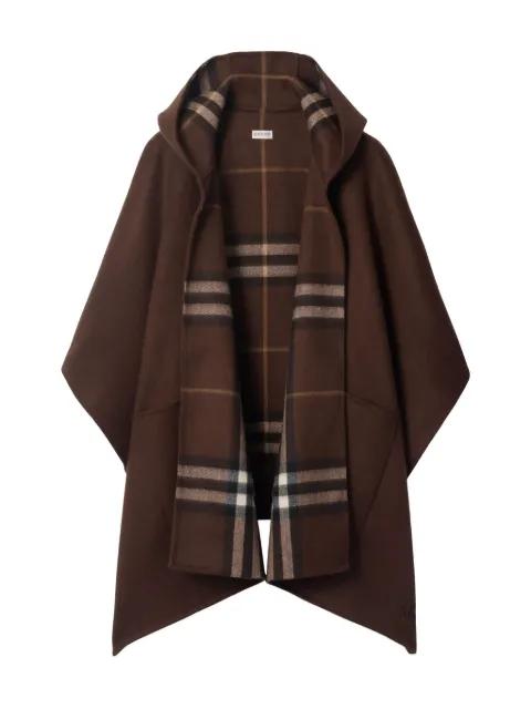 hoodied checked cape by BURBERRY