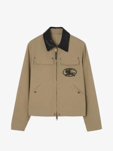 leather collar cotton workwear jacket by BURBERRY