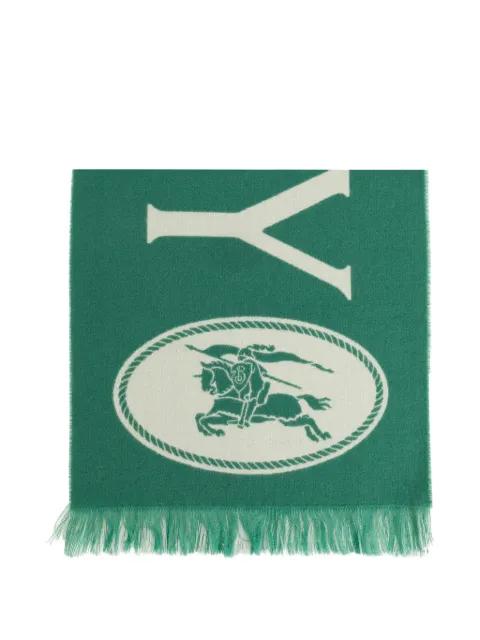 logo-intarsia fringed scarf by BURBERRY
