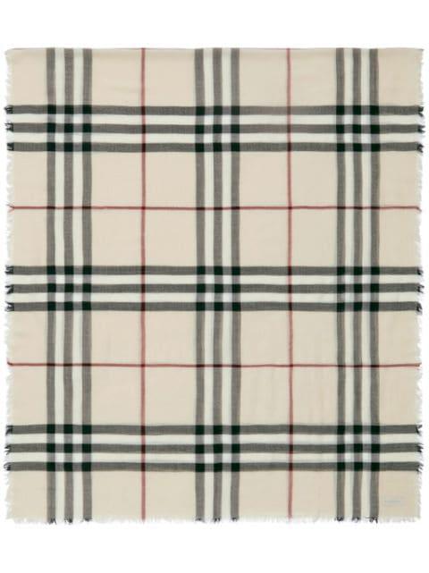 raw-cut checked wool scarf by BURBERRY