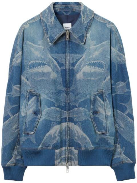 shark-print denim bomber jacket by BURBERRY