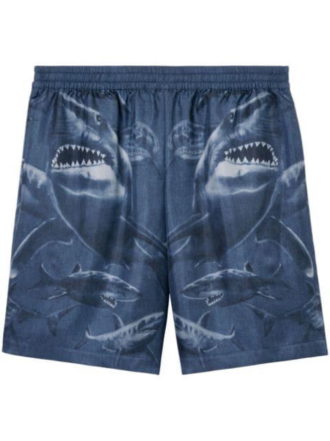 shark-print silk shorts by BURBERRY
