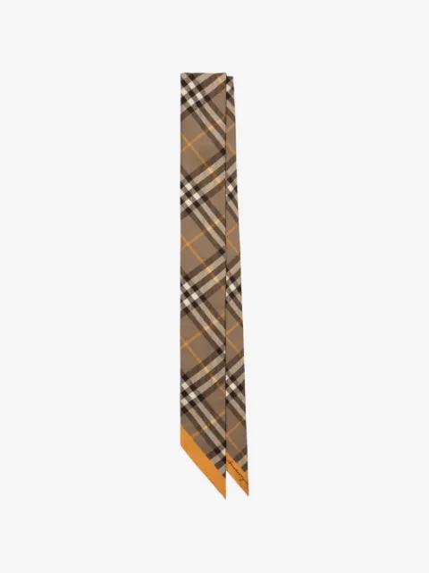 skinny contrast Check silk scarf by BURBERRY