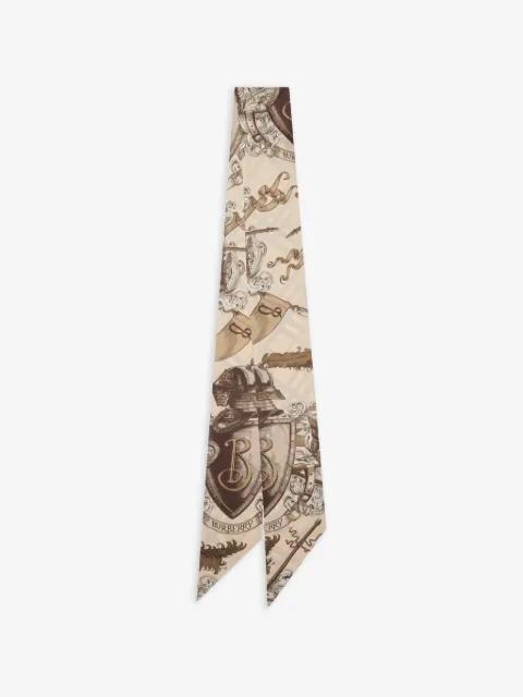 skinny reversible Etched Knight silk scarf by BURBERRY