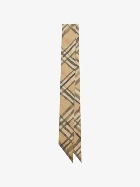 skinny watercolour Check silk scarf by BURBERRY