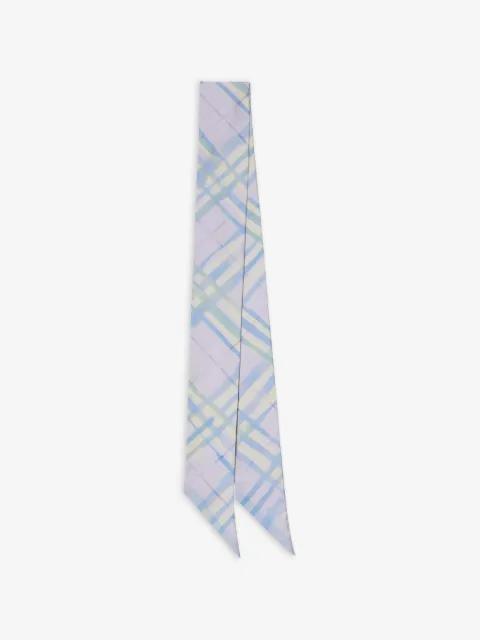 skinny watercolour Check silk scarf by BURBERRY